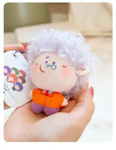 Cute fluffy plush doll pendant with purple hair, soft stuffed toy keychain for bags gifts.
