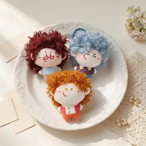 Fluffy curly hair doll plush pendant cute cartoon toy bag keychain sweet girl gift accessory