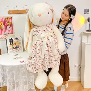 Giant cute plush rabbit doll with floral dress soft stuffed bunny toy for kids baby gift