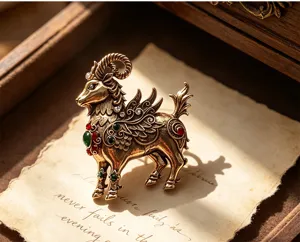 Vintage retro ram brooch golden animal pin exquisite crystal rhinestone suit coat accessory