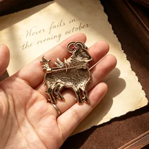 Vintage Retro Bronze Winged Ram Brooch Antique Gold Animal Lapel Pin Coat Suit Jewelry