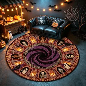 Tappeto rotondo Halloween gotico per soggiorno e camera da letto, pavimento decorativo morbido.