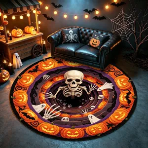Tappeto rotondo illusione 3D Halloween, dettaglio tappeto morbido per arredamento soggiorno.