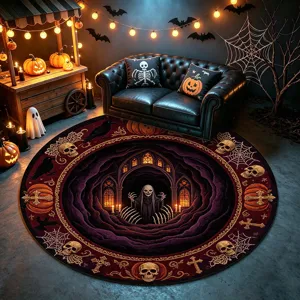 Tappeto rotondo Halloween 3D illusione teschio zucca zerbino pavimento per soggiorno camera