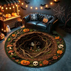 Halloween 3D illusione tappeto rotondo spaventoso abisso motivo morbido peluche tappetino camera.