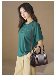 Women leather handbag brown shoulder crossbody tote bag medium-aged mother bag top handle
