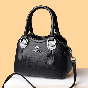 Black leather women handbag elegant shoulder bag top handle crossbody bag for daily use
