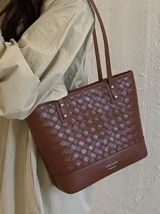 Stijlvolle geweven handtas voor dames, bruine vintage schoudertas voor herfst en winter.