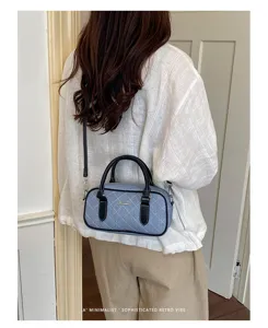 Women quilted denim pillow bag fashionable casual crossbody tote handbag autumn new style
