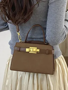 Women's Fashion PU Leather Top Handle Small Square Bag Minimalist Commuter Crossbody Bag Classic Trapezoid Handbag Shoulder Bag