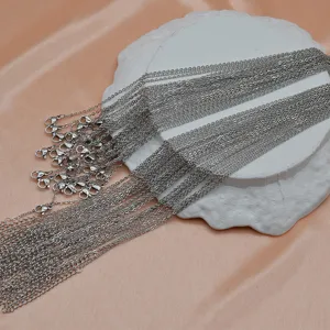 Détail de chaîne de bijou en acier inoxydable, maillons fins avec fermoir mousqueton.