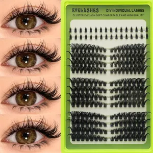 Juego de Pestañas Individuales DIY Segmentadas Naturales Espesas Pestañas en Grupo de Fibra Sintética Extensión de Pestañas Rizadas para Maquillaje de Mujer