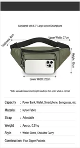 Multi-pocket nylon waist bag for men, durable chest pack with adjustable strap and large capacity.