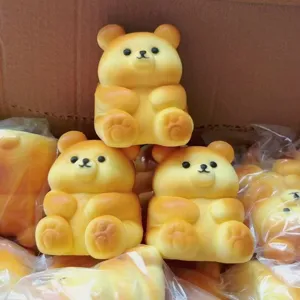 Detailed close-up shot of cute bear bread squishy slow rebound decompression toy in carton.