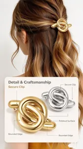 Elegante molletta per capelli in metallo dorato con nodo, fermaglio vintage chic.