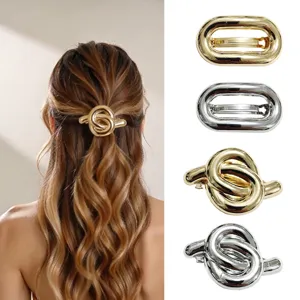 Fermaglio per Capelli in Lega di Metallo Minimalista per Donna Vintage Geometrico Ovale Nodo Clip a Molla Retro Oro Argento Accessori per Capelli Gioielli Moda
