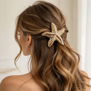 Gold starfish hair accessory metal elegant hair clip for women stylish back head styling