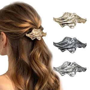 Irregular Liquid Metal Wave Spring Hair Clip For Women Minimalist European Geometric Fluid Deconstruction Headwear Accessory