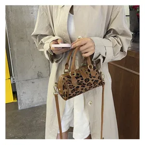 Bolso Boston con estampado de leopardo, elegante bolso de hombro de ante para otono y trabajo.