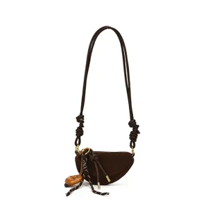 Retro suede underarm bag for women, niche design half-moon crossbody shoulder bag versatile.