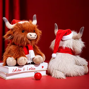 Peluche de vaches des Highlands mignon animal en peluche avec bonnet de Noel et echarpe