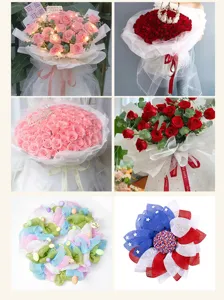 Stunning rose flower bouquets and DIY mesh wreath decorations for festive party and home decor.