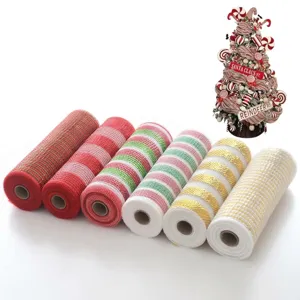 Poly deco mesh ribbon rolls for Christmas tree decoration, floral wreath and holiday craft.