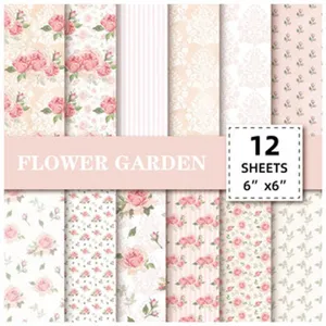 12 sheets floral scrapbook paper pad 6x6 inch vintage pink rose background card making