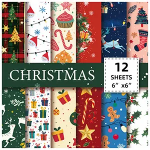 12 sheets Christmas scrapbook paper pack, 6x6 inch DIY journaling decorative background paper.