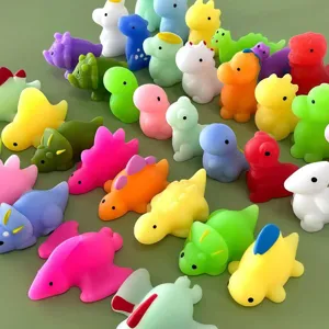 Colorful dinosaur mochi squishy toys bulk set, soft rubber stress relief cute animal toys.