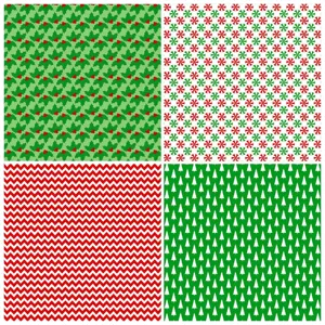 Detailed view of Christmas scrapbooking pattern paper featuring festive holiday motifs and colors.