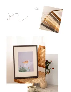 Solid wood picture frame detail showcasing natural wood texture, perfect for watercolor and art display.