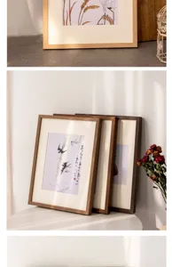 Solid wood picture frame for wall mounting, natural wood texture, suitable for art and photos.