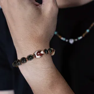 Handmade red agate dzi bead braided bracelet for men and women vintage style wrist jewelry