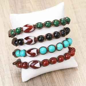 Handmade braided Dzi bead bracelets set with natural stone round beads for men and women.