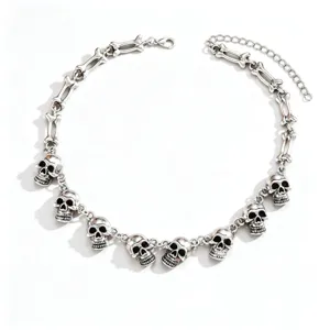 Punk stijl zilveren doodskop en botten ketting, gothische vintage choker voor heren en dames