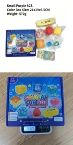 8pcs squishy toys set slow rising stress relief sensory box with cute animal fruit shapes.