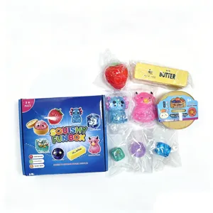8pcs Malt Sugar Squishy Box slow rebound toys set, cute animal and fruit stress relief toys.