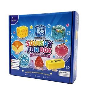 Detailed view of the 8pcs squishy toys packaging box, showing cute toy designs and clear text.