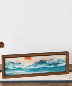 Creative flowing sunrise mountain quicksand painting decor ornament for home design