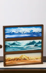 Detailed view of the 3D dynamic quicksand art painting with elegant wooden frame decor.