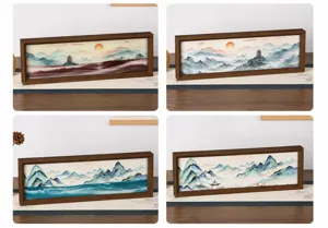 3D dynamic shifting sand art painting desktop wooden frame landscape decor ornament detail view