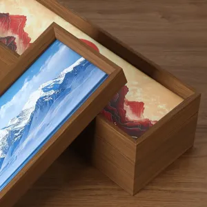 Wooden desktop decorative painting 3D shifting sand art mountain landscape home office decor