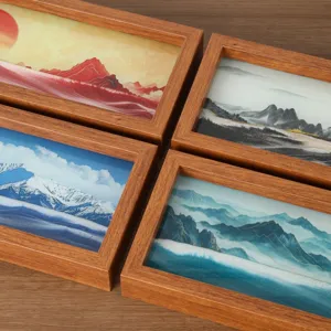 Pintura de arena dinámica marco de madera paisaje arte adorno de escritorio regalo