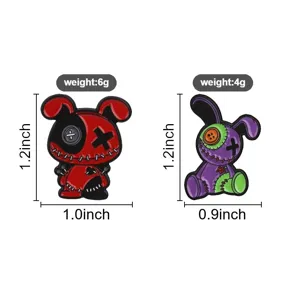 Ensemble de badges de revers en émail de lapin voodoo gothique sombre, poupée cousue en métal.