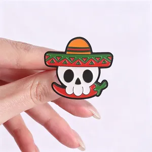 Mexican sombrero skull enamel pin, cartoon metal brooch for clothes and bags backpack decor.