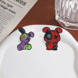 Épinglette émaillée lapin point gothique sombre mignon punk bouton œil broche métal