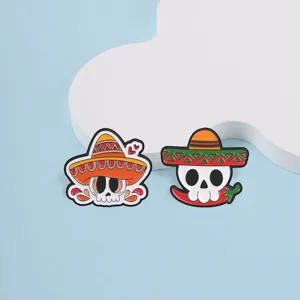 Day of the Dead Mexican skull enamel brooch cartoon sombrero metal badge for clothes backpack