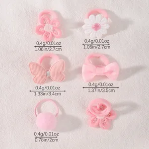 Baby pink hair ties set, cute small elastic hair bands with bows and flowers for toddler girls.