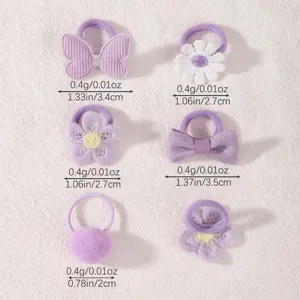 Cute purple baby hair ties set with bow and flower designs, gentle elastic small hair bands for girls